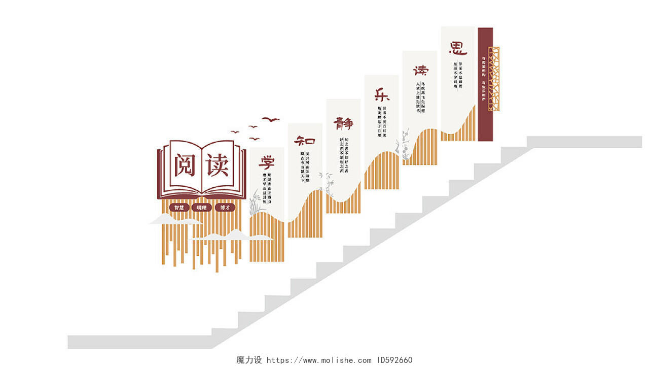 中国风学校文化墙读书文化墙学校楼梯文化墙校园楼梯文化墙